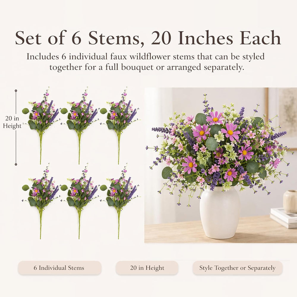 20" Artificial Flowers Bouquet for Vase Indoor, 6 stem Faux Silk Daisies...