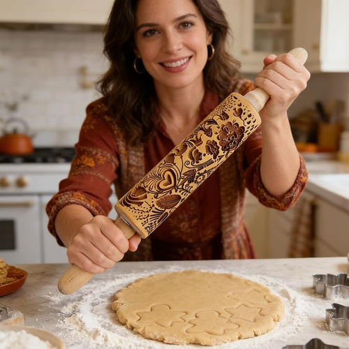2 Pack Wooden Embossed Rolling Pin - Image 2