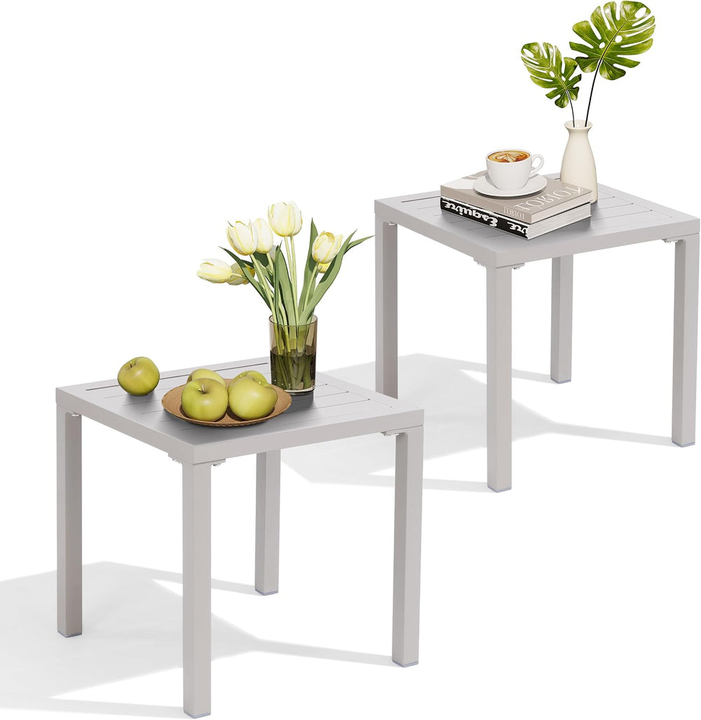 Crestlive Products Aluminum Outdoor Side Table Set of 2, Pool Lounge Chair Si...