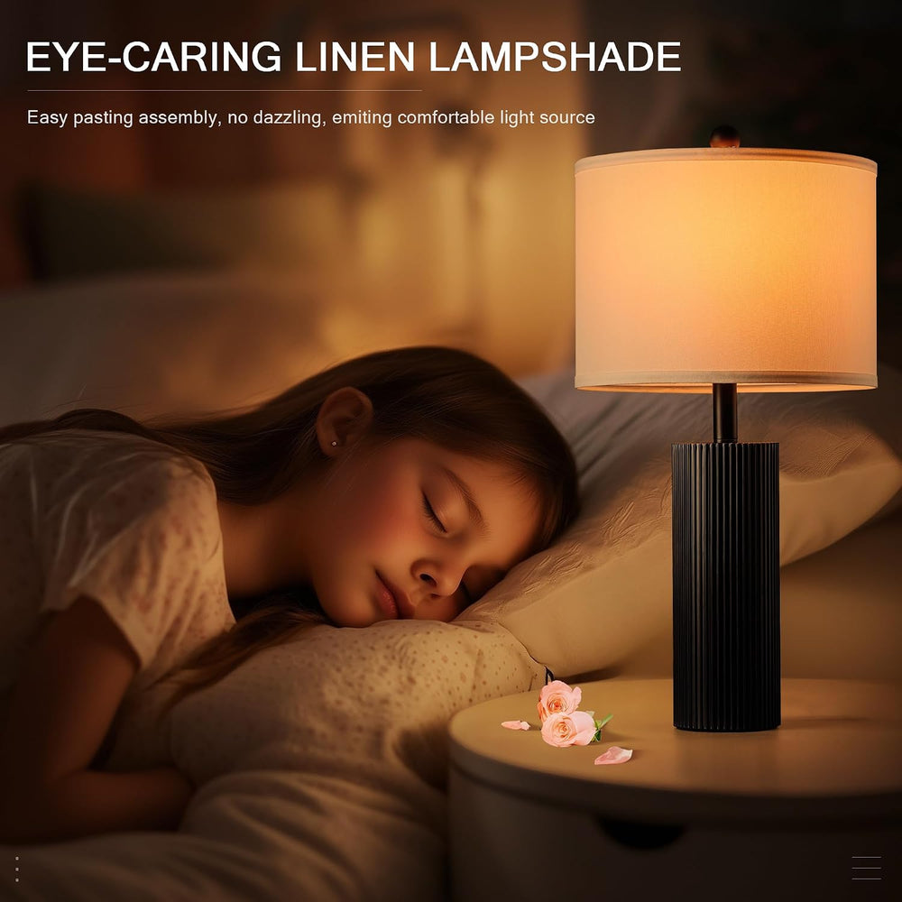 24.5” Table Lamps for Living Room Set of 2, Touch Control, Black
