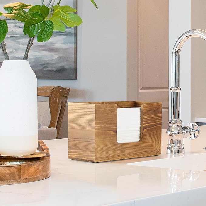Paper Towel Dispenser Countertop, Burnt Wood Folded Paper Hand Towel Holder - Image 5