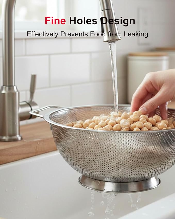 5.5-Quart Kitchen Colander, Stainless Steel Pasta Strainer - Image 3
