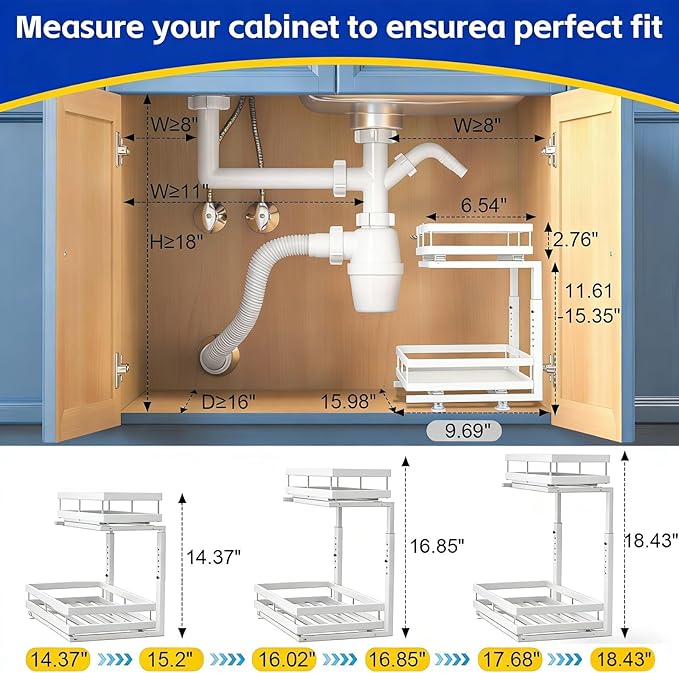 Under Sink Organizer, Dual-Rail Ball-Bearing, Under Kitchen Sink Organizer