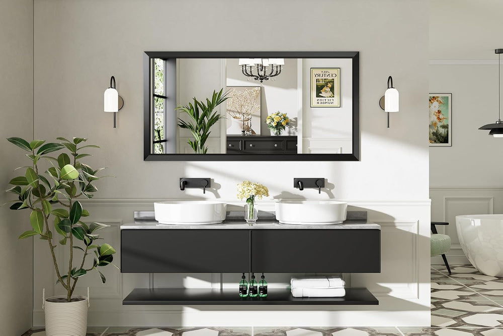 Briivue Black Metal Framed Bathroom Wall Mirror, 60x30 Inch