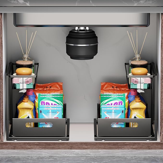 Ceetug Under Sink Organizers and Storage 2 Tier Slide Out Kitchen Cabinet by ceetug
