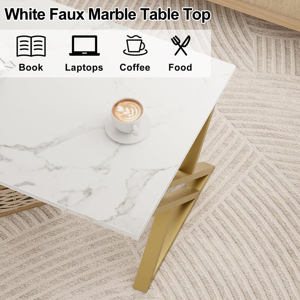 Wolawu Coffee Table Living Room Table White Center Table, Simple Modern Faux ...