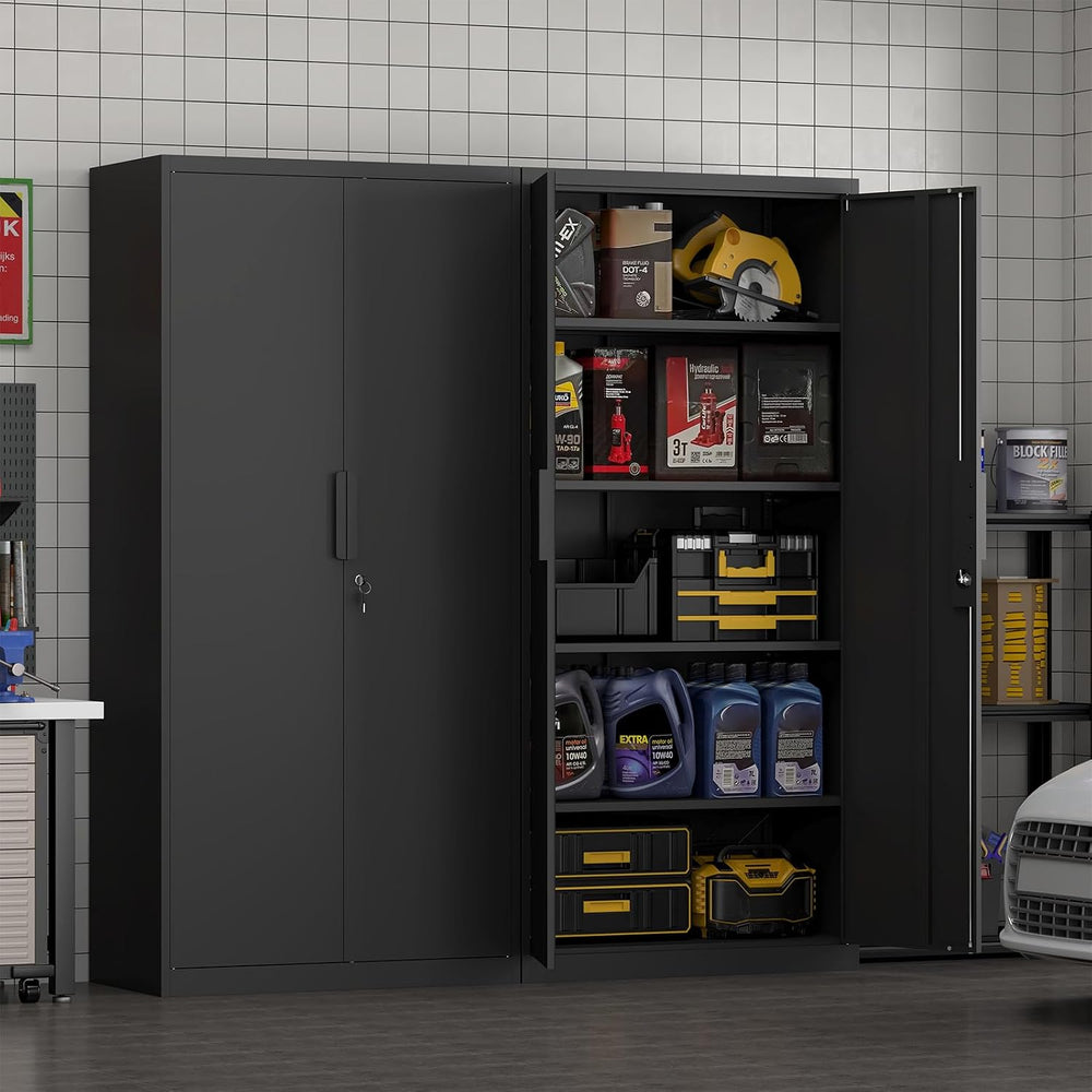 72''H Garage Storage Cabinet with Lock, 18'' Deep Metal Stora...