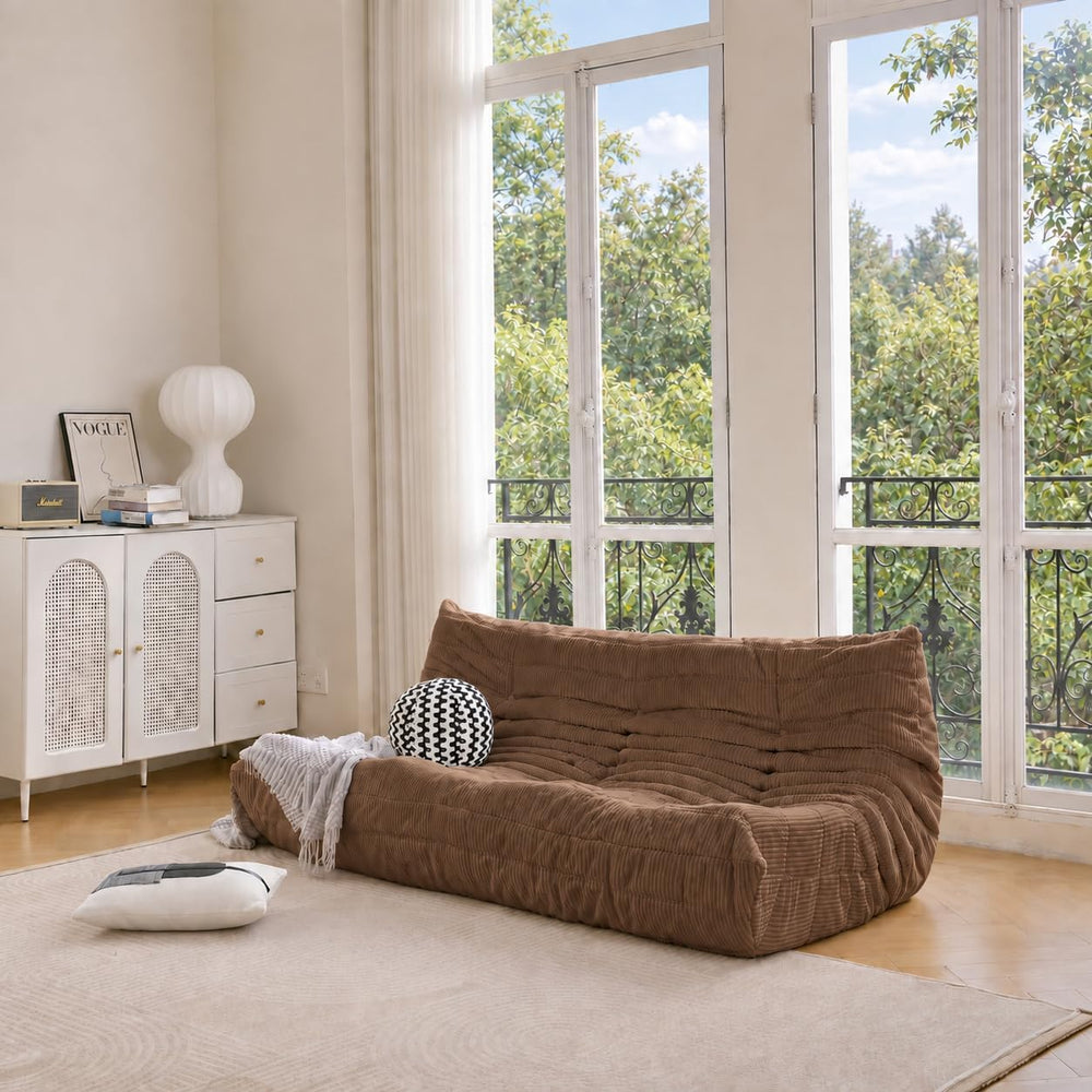 N&V Fireside 3-Seater Sofa, Armless Corduroy Floor Couch, Brown Sugar