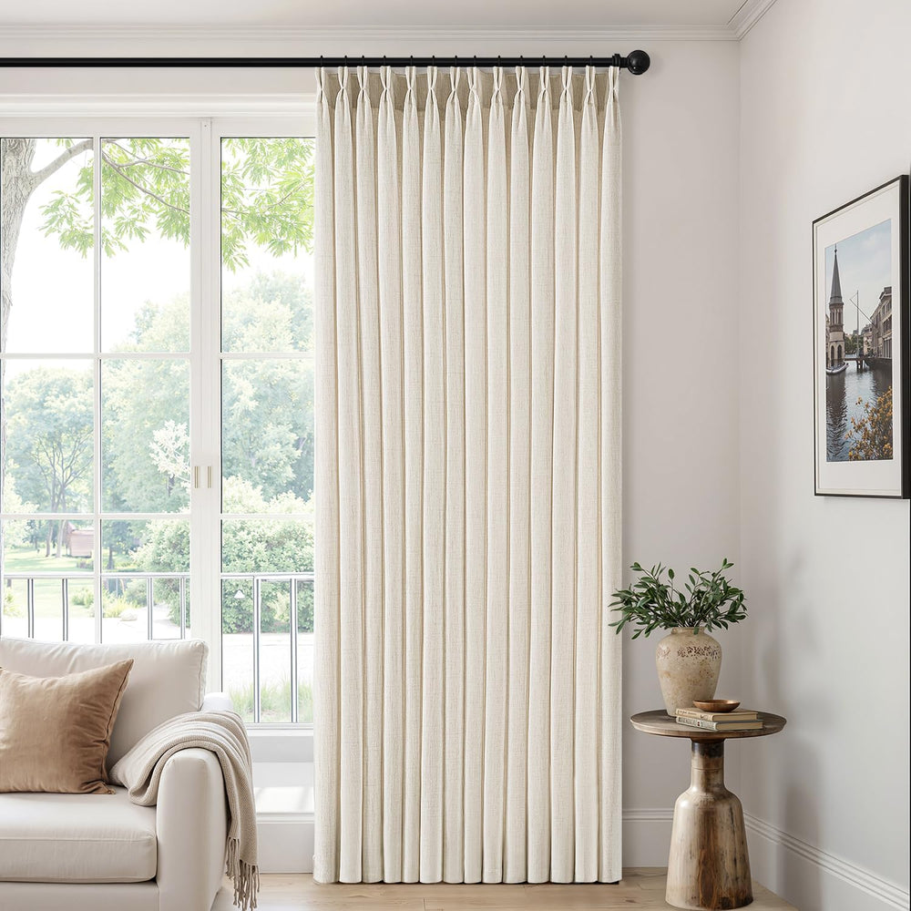 MIULEE Pinch Pleated Thick Linen Curtains 40x96 Inches Birch 4 Panels Set