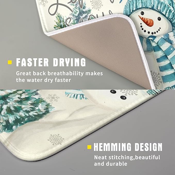 Giwawa Blue Snowman Dish Drying Mat Xmas Trees Bird Winter Snowy Scene Dish - Image 3