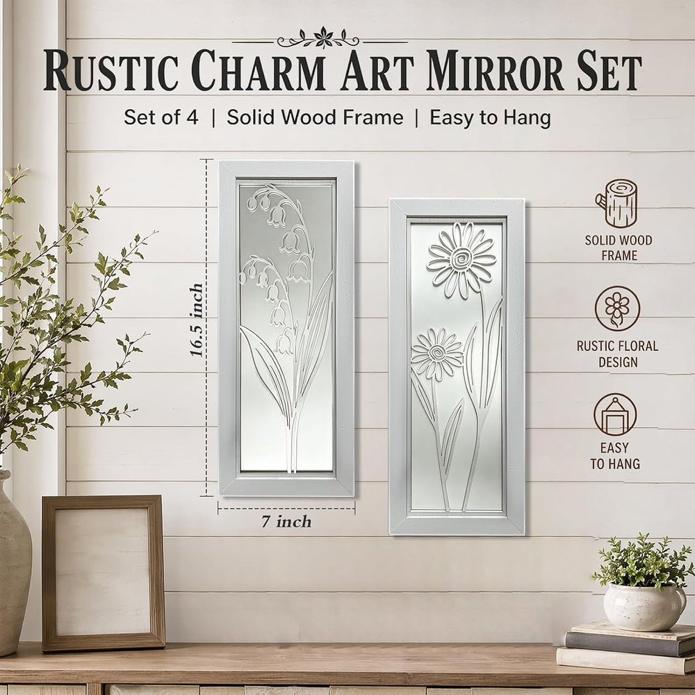 4 Set Farmhouse Mirrors for Wall Decor Living Room Bedroom Bathroom Entryway ...