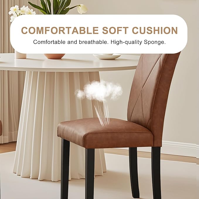 VECELO Upholstered Dining Chairs Set of 2, Modern PU Leather and Solid Wood L...