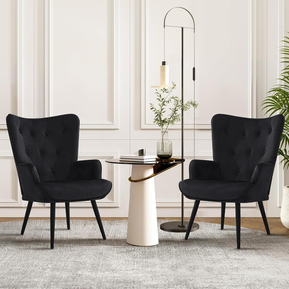 Furnimart Black Velvet Accent Chair Mid Century Modern Living Room Chairs; Co...