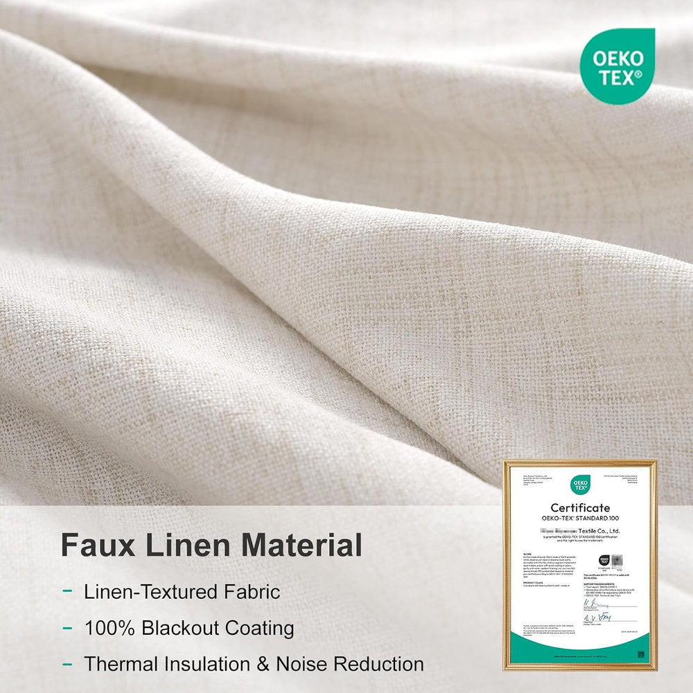 Linen Textured Total Blackout Curtains for Bedroom 84 Inches Long, Beige