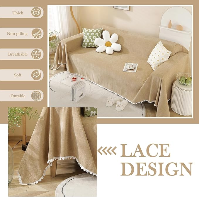 HANDONTIME Khaki Couch Covers for Sectional Sofa L Shape Cute Loveseat Covers - Image 2