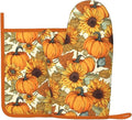 Fall Pumpkin Sunflower Silicone Oven Mitts Pan Mats Set of 2, Heat Resistant by Cayiibe