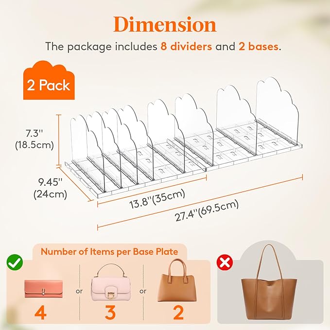 Lifewit Purse Organizer for Closet, Adjustable Clutch Purse Storage Organizer - Image 2
