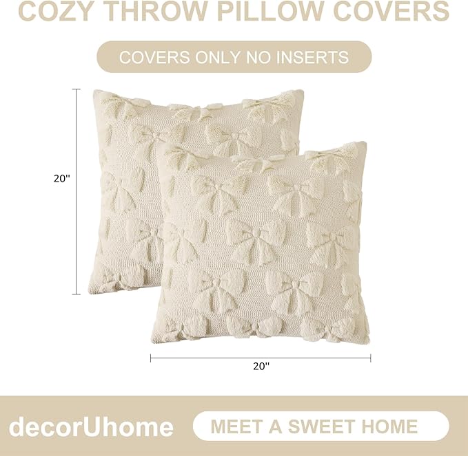 decorUhome Beige Bow Pillow Covers Set of 2 Coquette Aesthetic Cute Preppy - Image 7