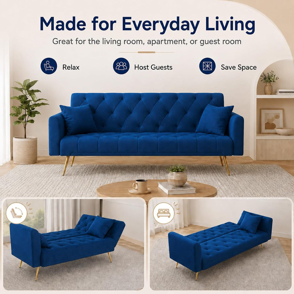 Majnesvon 71" Convertible Folding Sleeper Sofa Couch,Modern Velvet Loves...