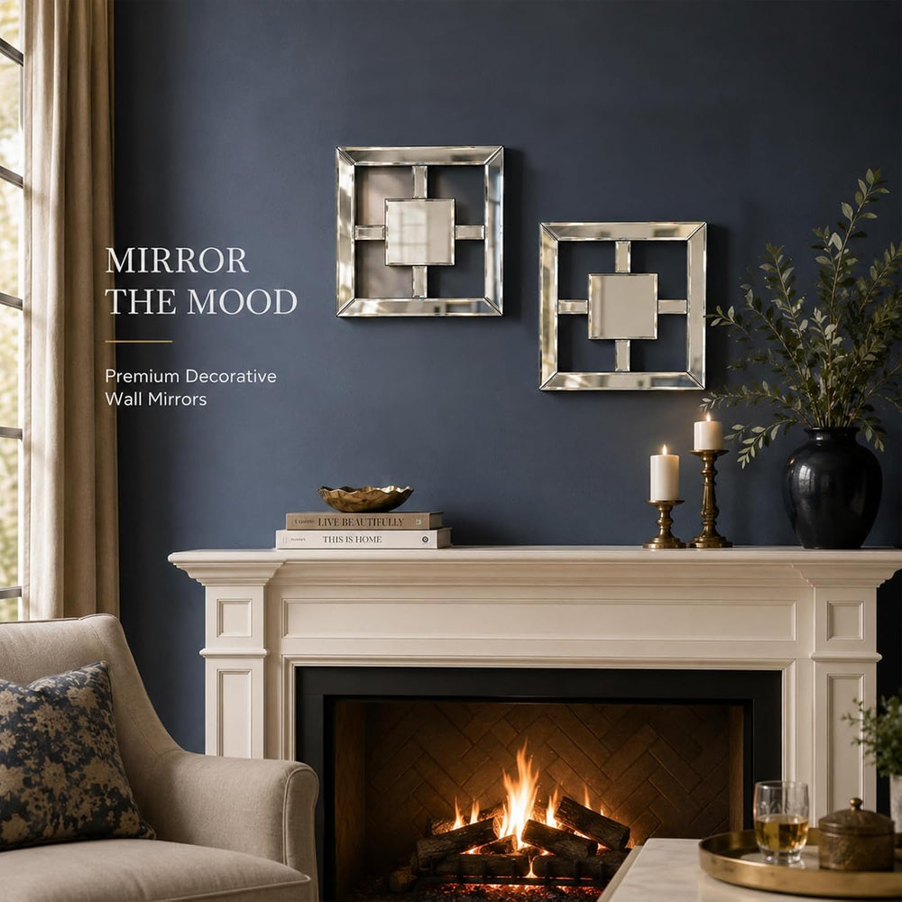 Square Decorative Wall Mirror 12 x 12 Inch, Silver Frameless Mirror Wall Deco...