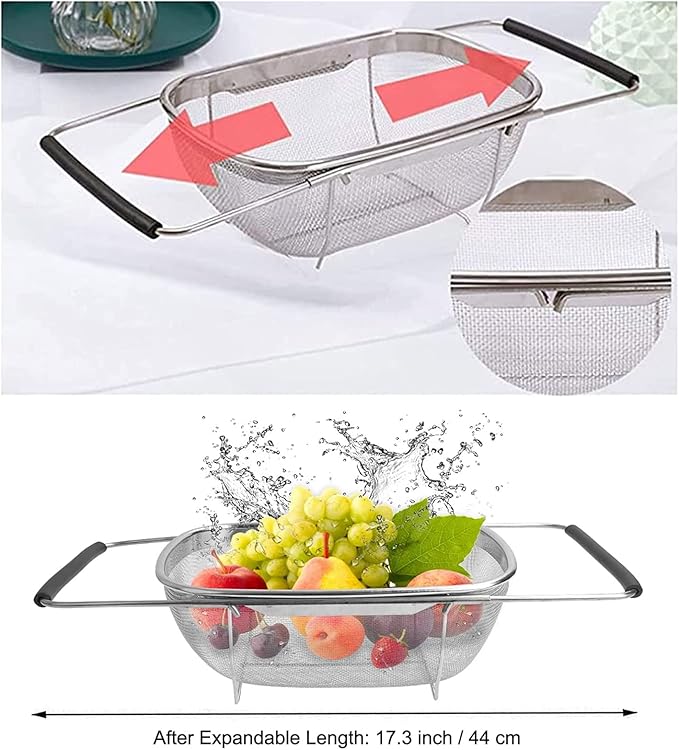 AJIODA Over The Sink Colander, 4 Quarts Stainless Steel Oval Colander - Image 2