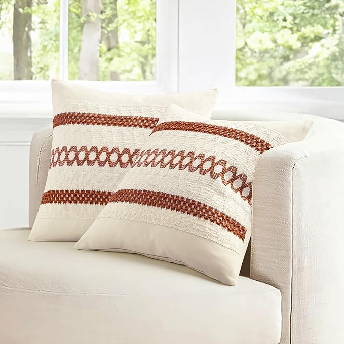 MIULEE Set of 2 Rust Decorative Pillow Covers 20x20 Inch Farmhouse Rustic Boho - Image 7