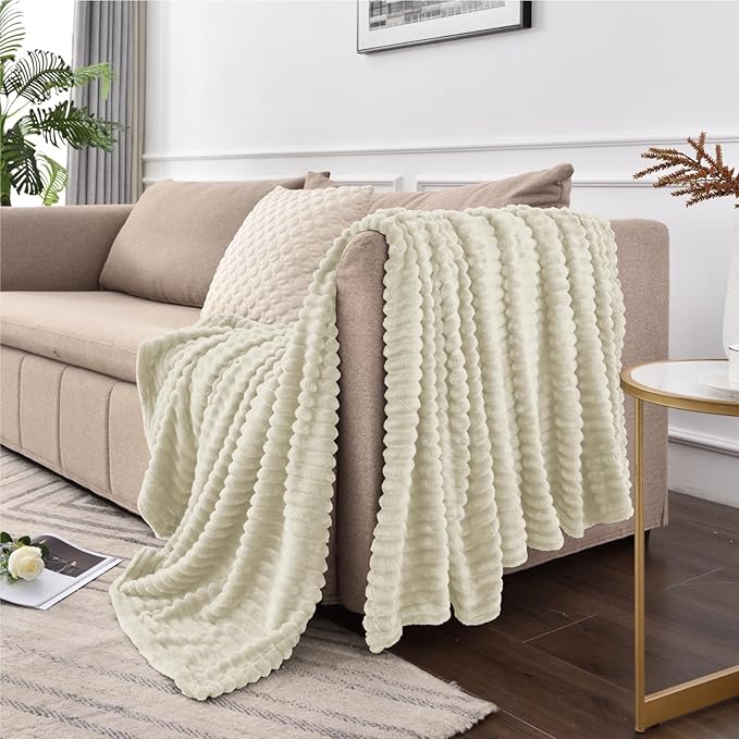 BEDELITE Fleece Blanket Twin Size – 3D Ribbed Jacquard Soft and Warm Decorative - Image 8