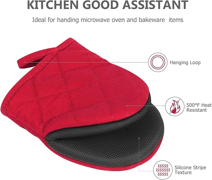 Short Oven Mitts, Heat Resistant 500°F, Silicone Grip Kitchen Gloves, Non-Slip - Image 3