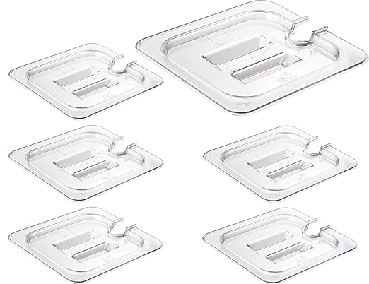 CURTA 6 Pack NSF Notched Food Pan Cover, 1/6 Size Clear Polycarbonate Lid by CURTA