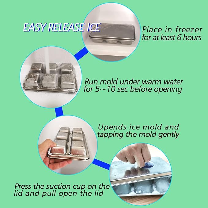 TEGOOL Ice Cube Trays, Stainless Steel Lid Ice Cube tray - Image 5