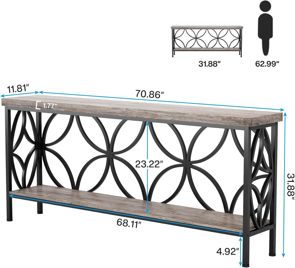 LITTLE TREE Sofa Table, 70.9 Inch Industrial Behind Couch Table with Storage ...
