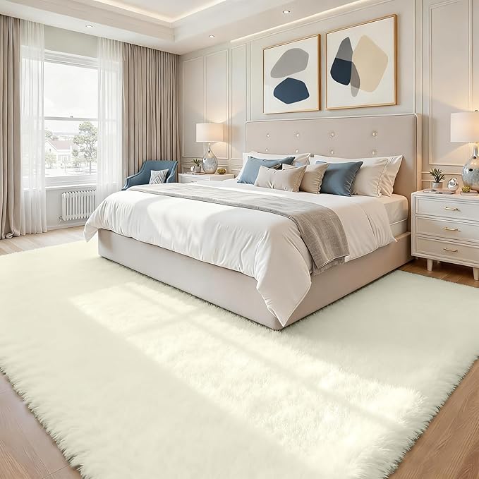 6x9 Area Rugs for Living Room Rug: Soft Fluffy Shag Cream White Rugs for Bedroom - Image 3