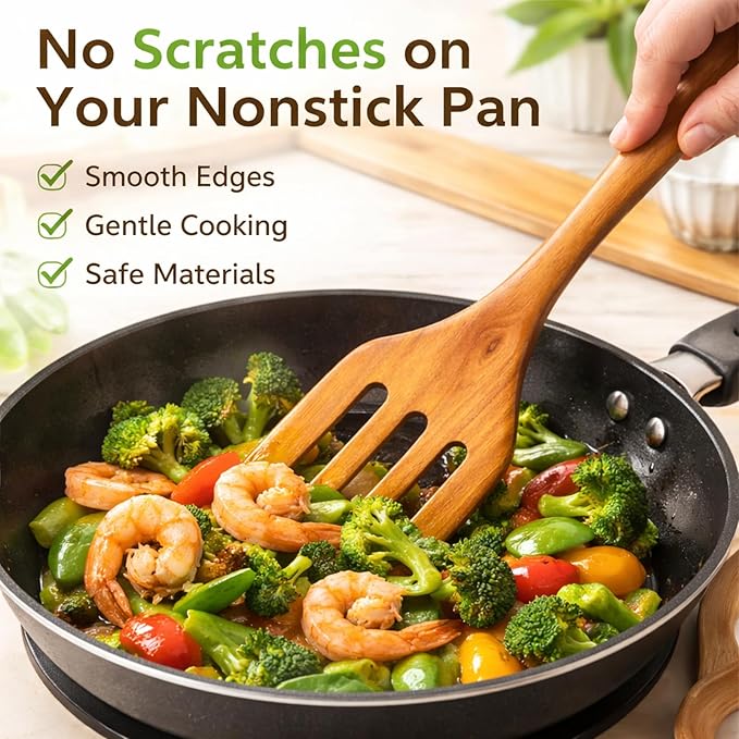 Wooden Kitchen Utensil Set, 4-Piece Teak Wood Cooking Utensils - Image 3