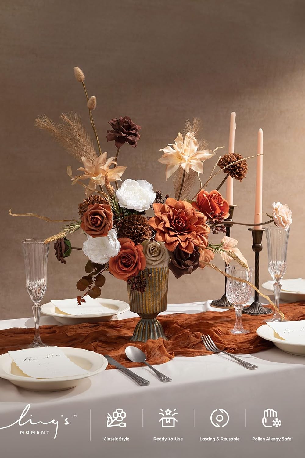 Ling's moment Boho Artificial Flowers Greenery Deluxe Combo, Burnt Orange