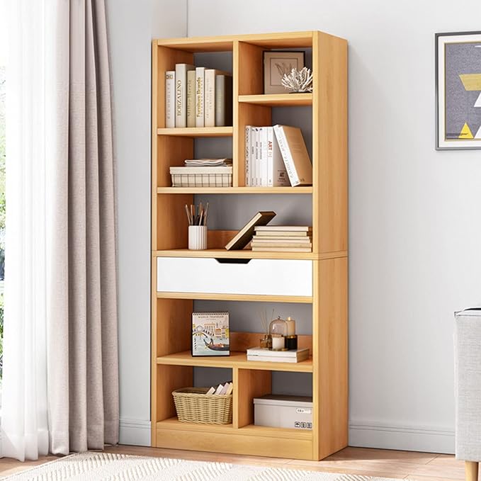 IOTXY Wooden Open Shelf Bookcase - 61 Inches Height Freestanding Display Stor...