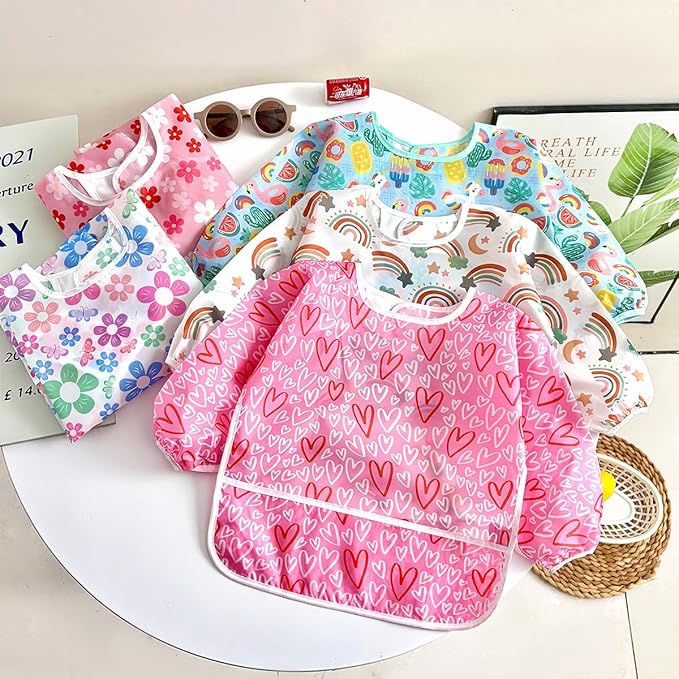 PandaEar 5 Pack Baby Long Sleeve Bibs| Waterproof Full Sleeve Bib - Image 2