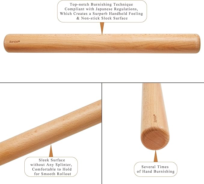 Bamber Wood Rolling Pin for Baking Large Wooden Rolling Dowel Stick Dough - Image 3