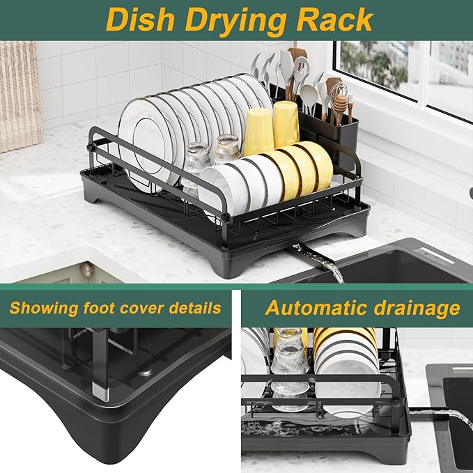 LIYI Dish Drying Rack and Sink Organiser, Removable Drainer Tray, Adjustable - Image 2