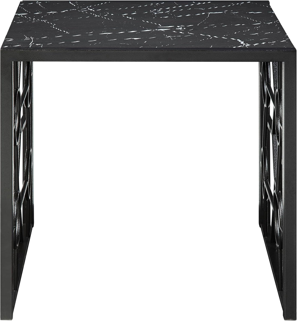 Polay 3pc Stylish Occasional Table Set Marble Print Tempered Glass Top | Feat...