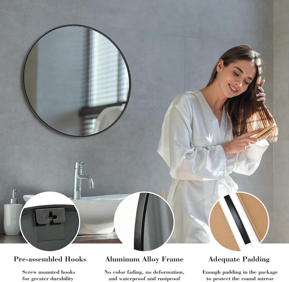 Sweetcrispy 24 Inch Round Wall Mirror, Bathroom Mirror for Over Sink