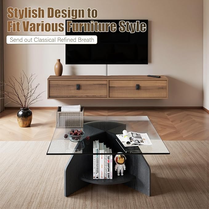 Solid Wood Floating TV Shelf, 55'' Wall Mounted TV Cabinet, Floating ...
