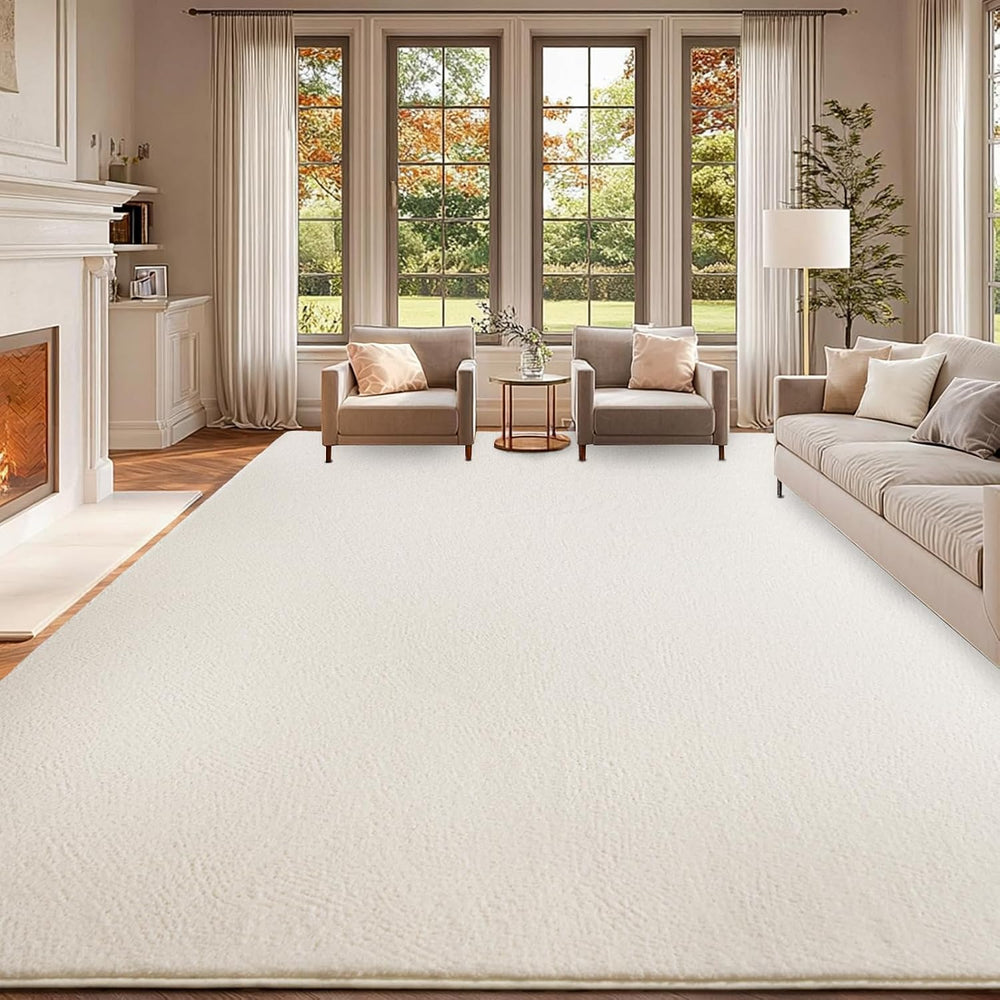 qulint 8x10 Cream White Rug for Living Room, Soft Large Carpet for Bedroom