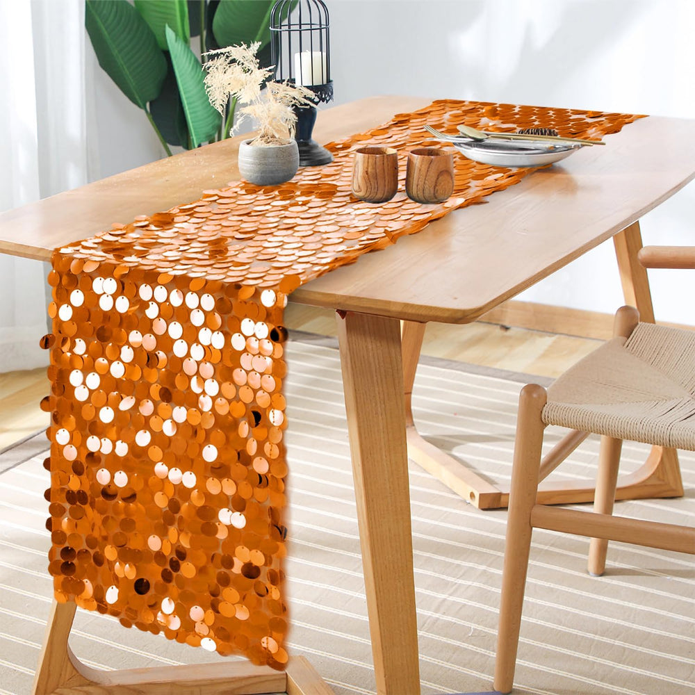 3 Packs Orange Sequin Table Runner 12 x 108 Inch Glitter Rectangle Big Sequin...