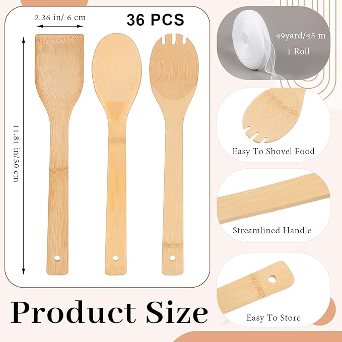 Reallnaive 108 Pcs Bamboo Spatula Wooden Kitchen Utensil Bulk 12''wood Spoon - Image 2