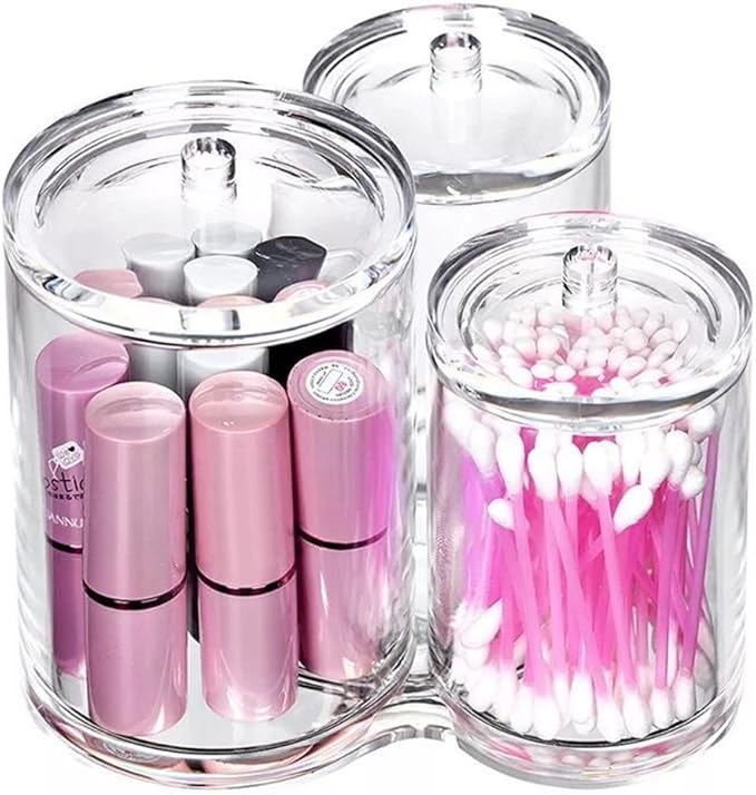 Hipiwe Clear Acrylic Cotton Swab Holder Preminm Quality Round Container Cotton by Hipiwe