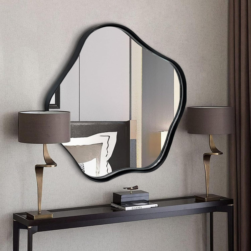 Scalloped Irregular Mirror, 24" Asymmetrical Art Deco Wall Mirror with G...