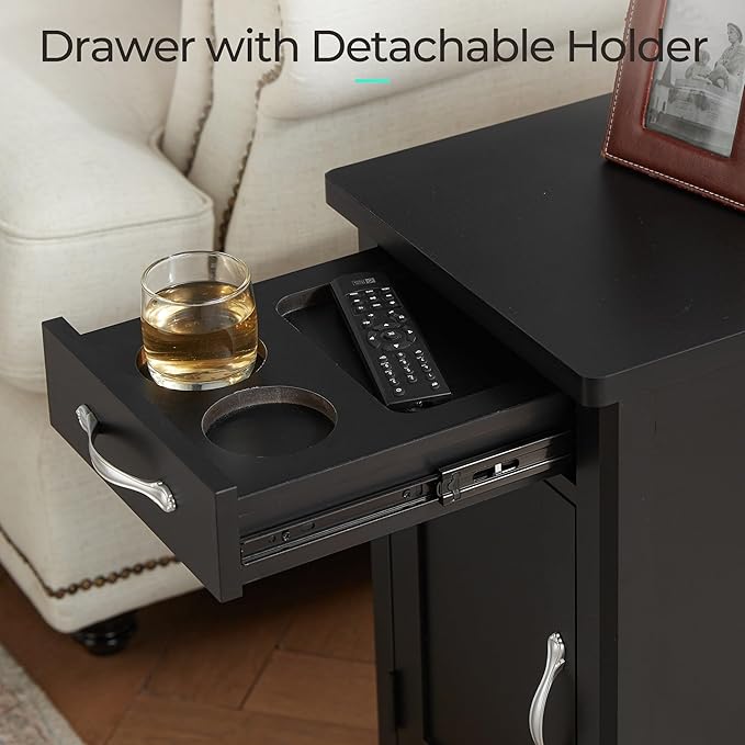 LINSY HOME Farmhouse End Table with Charging Station, Narrow Side Table for L...