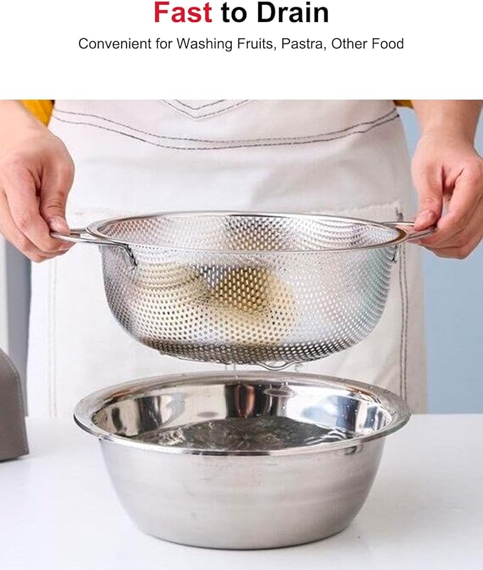 3-Quart Colander for Kitchen, Stainless Steel Colander - Image 3
