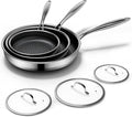 Non Stick Frying Pans Set with 3 Lid, Non-Toxic Hybrid Pans Set Nonstick by KURRUNGIE