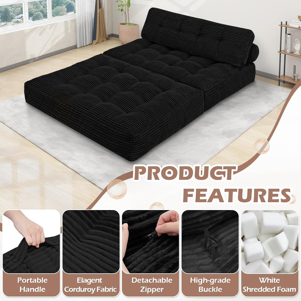 Folding Sofa Bed, Convertible Sleeper Chair with Pillow & Handle, Foldabl...